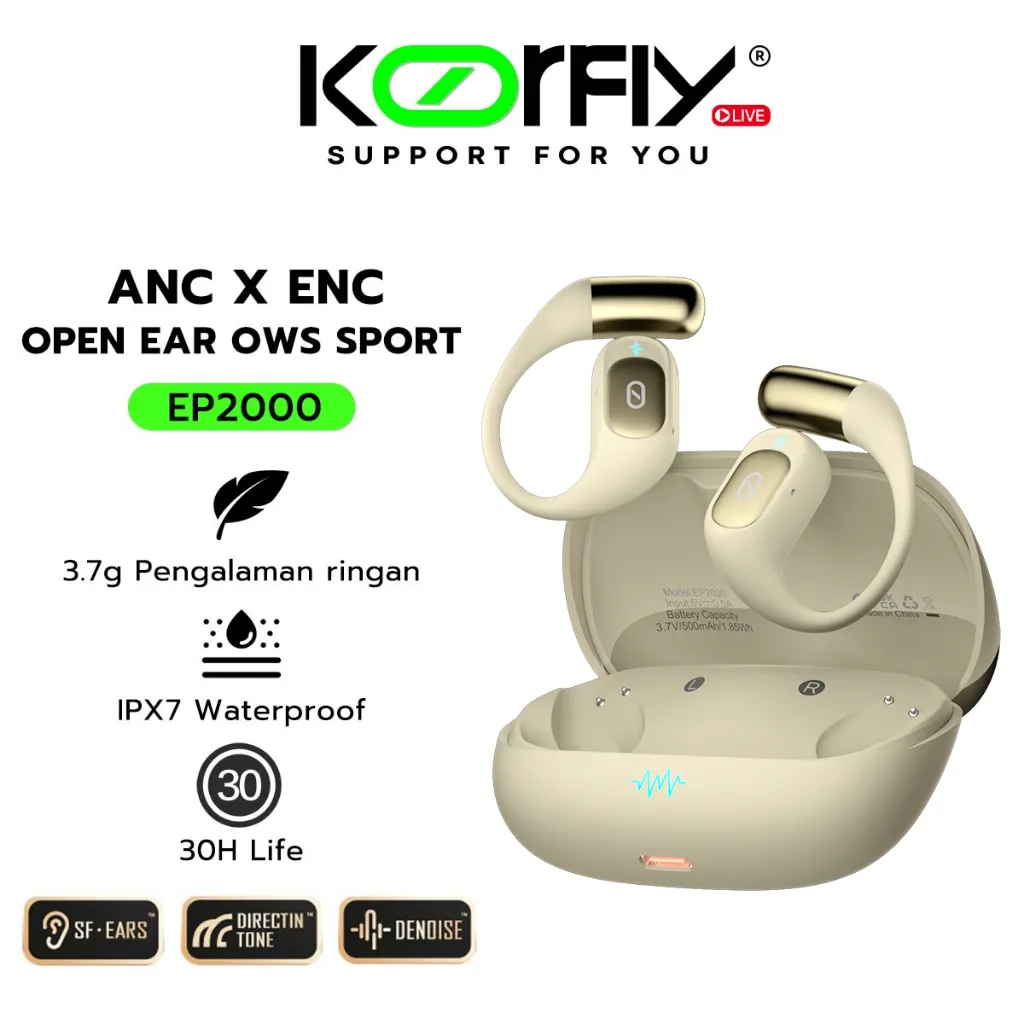 Koorfly TWS Open Ear OWS Earphone Headset Bluetooth 5.4 Clear Vocal IPX5 TWS Sport dan Kerja