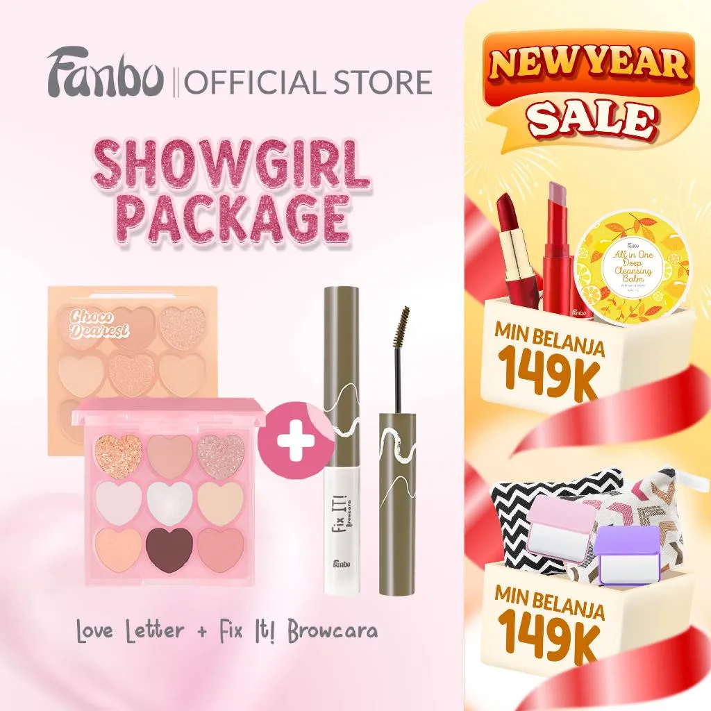 [PROMO LOVE LETTER] Showgirl Bundle - Fanbo Love Letter Pigmented Eyeshadow Palette + Fanbo Fix It Browcara With Curved Slim Brush