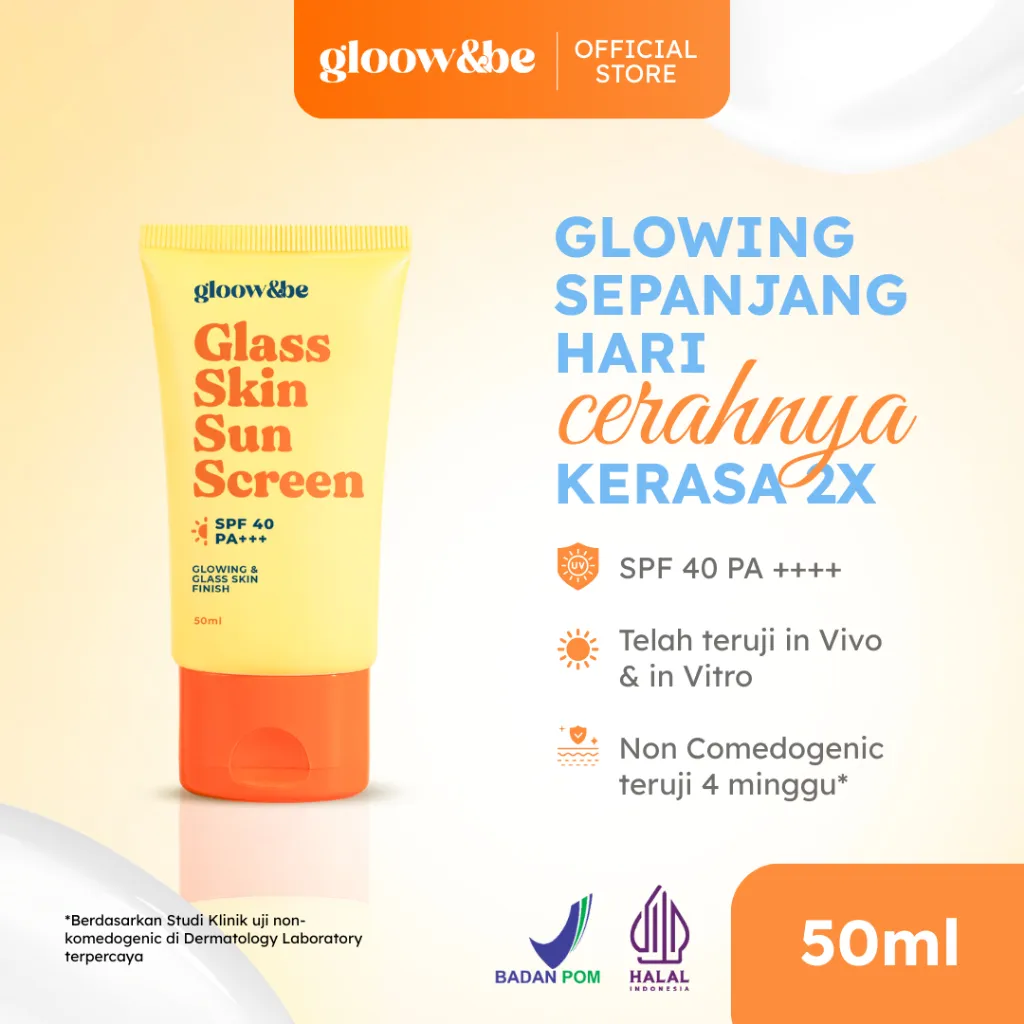 [AQEELA PICK'S] Gloow&be Glass Skin Sunscreen SPF 40 PA+++  Hybrid | Tone up UV | Glowy Finish | Ringan | Tidak perih | UV Protection | Cocok untuk Semua Skin Type