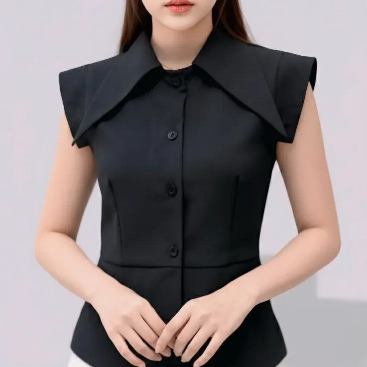 Elle' Collar Blouse M L XL Woman Top Sleeveless Kemeja Kerah Atasan Wanita Polos Terbaru