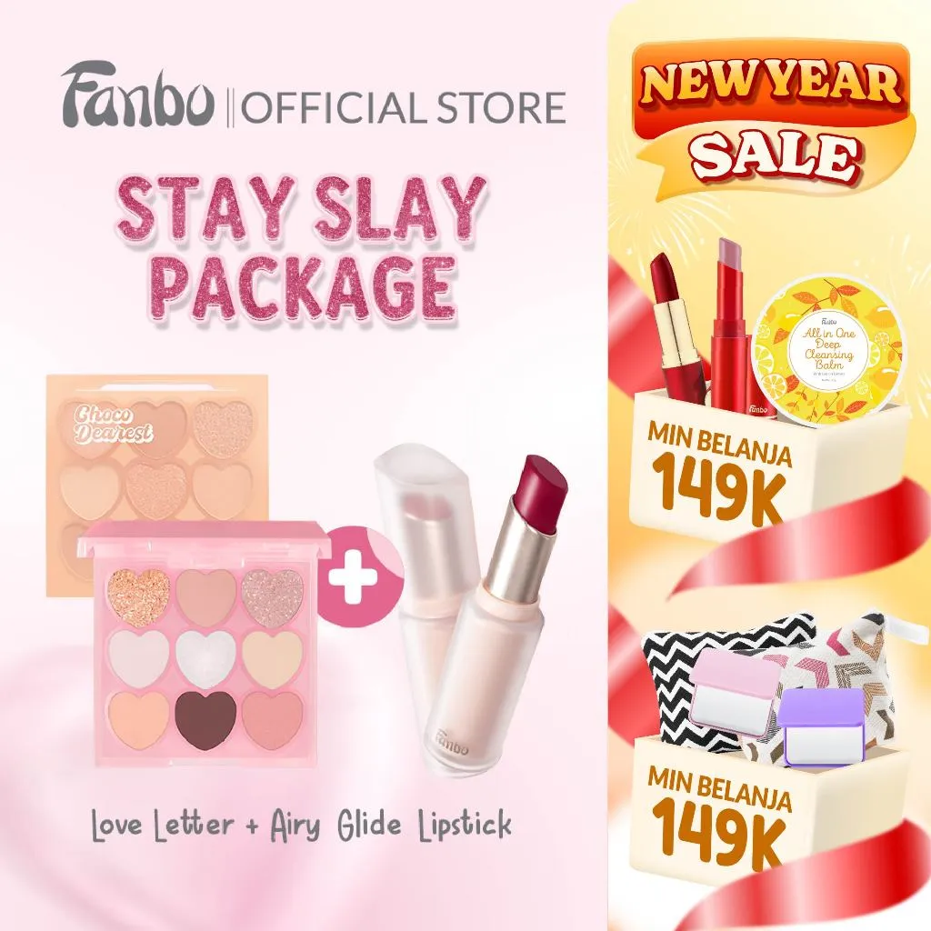 [PROMO LOVE LETTER] Stay Slay Bundle - Fanbo Love Letter Pigmented Eyeshadow Palette + Fanbo Airy Glide Lipstick 3X Natural Oil Melembabkan Bibir, Super Stain & Pigmented