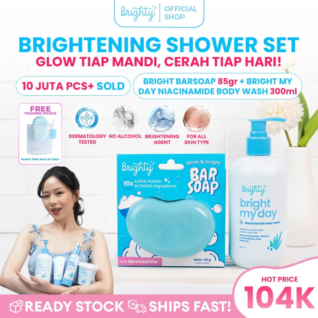 Brighty Glow & Bright Bar Soap X  My Day BMD Niacinamide Body Wash 300 ML Pemutih badan sabun pencerah sabun whieting whitening soap sabun pemutih sabun badan sabun muka sabun tangan pemutih sabun serbaguna sabun pencerah badang instan