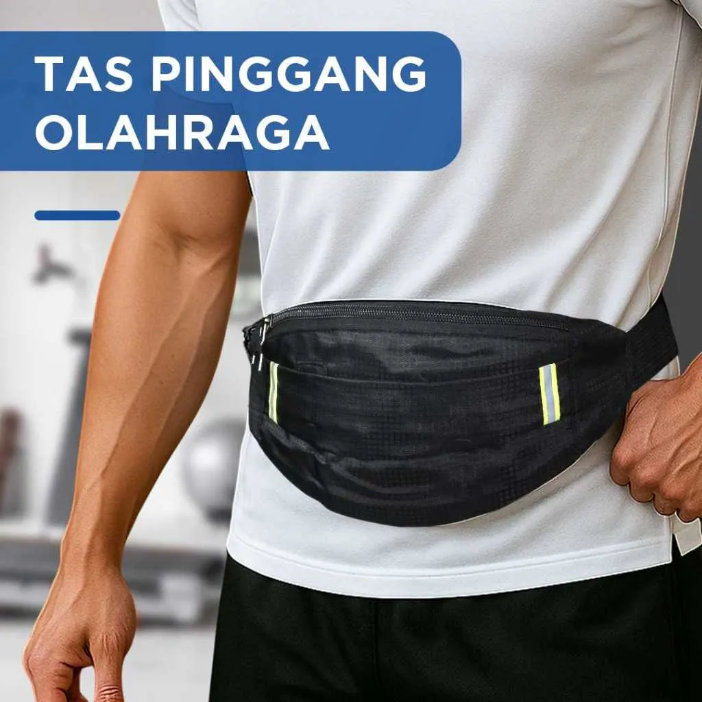 Tas Pinggang Olahraga Lari Simple Running Waist Bag 2 Kompartemen Luas & Strip Reflektif