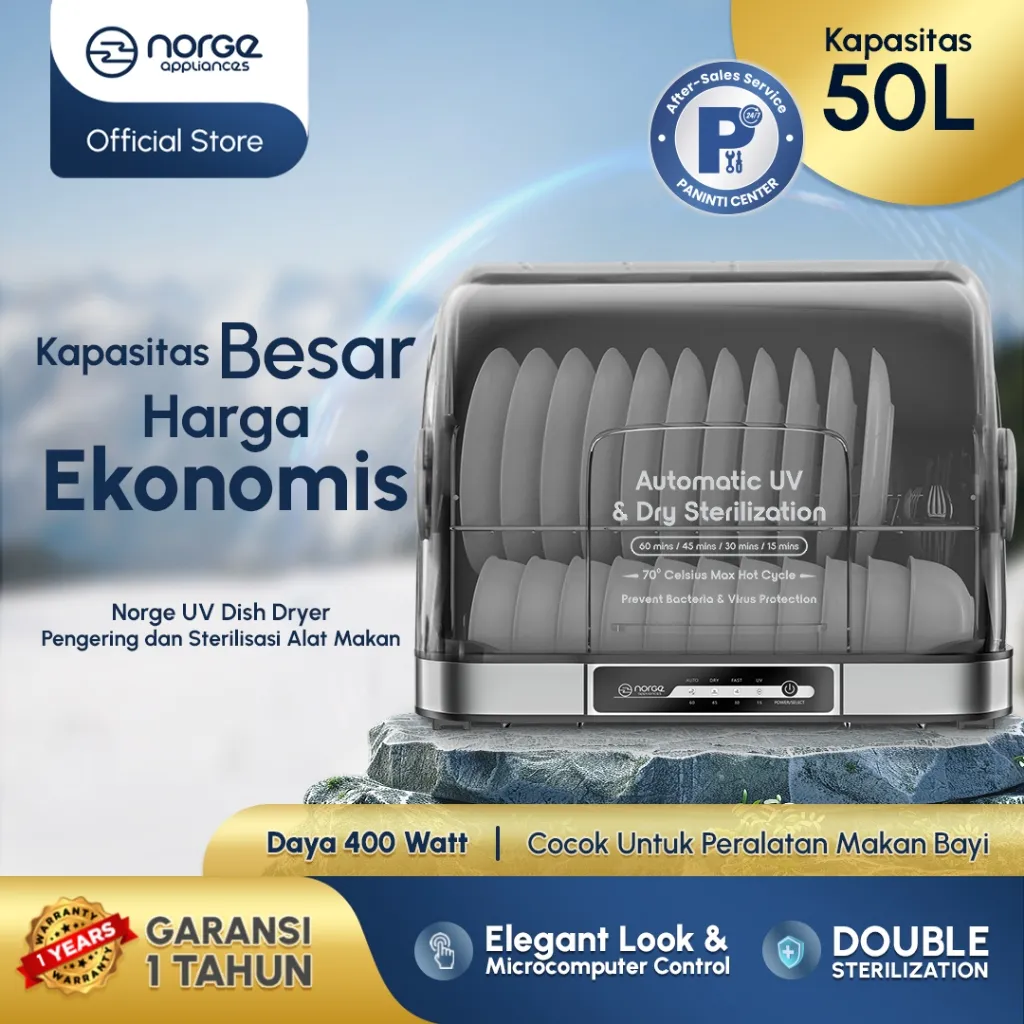 NORGE 4 in 1 Table-top UV Dish Dryer 50L 400W  Sterilizer / Rak Piring / Pengering Piring