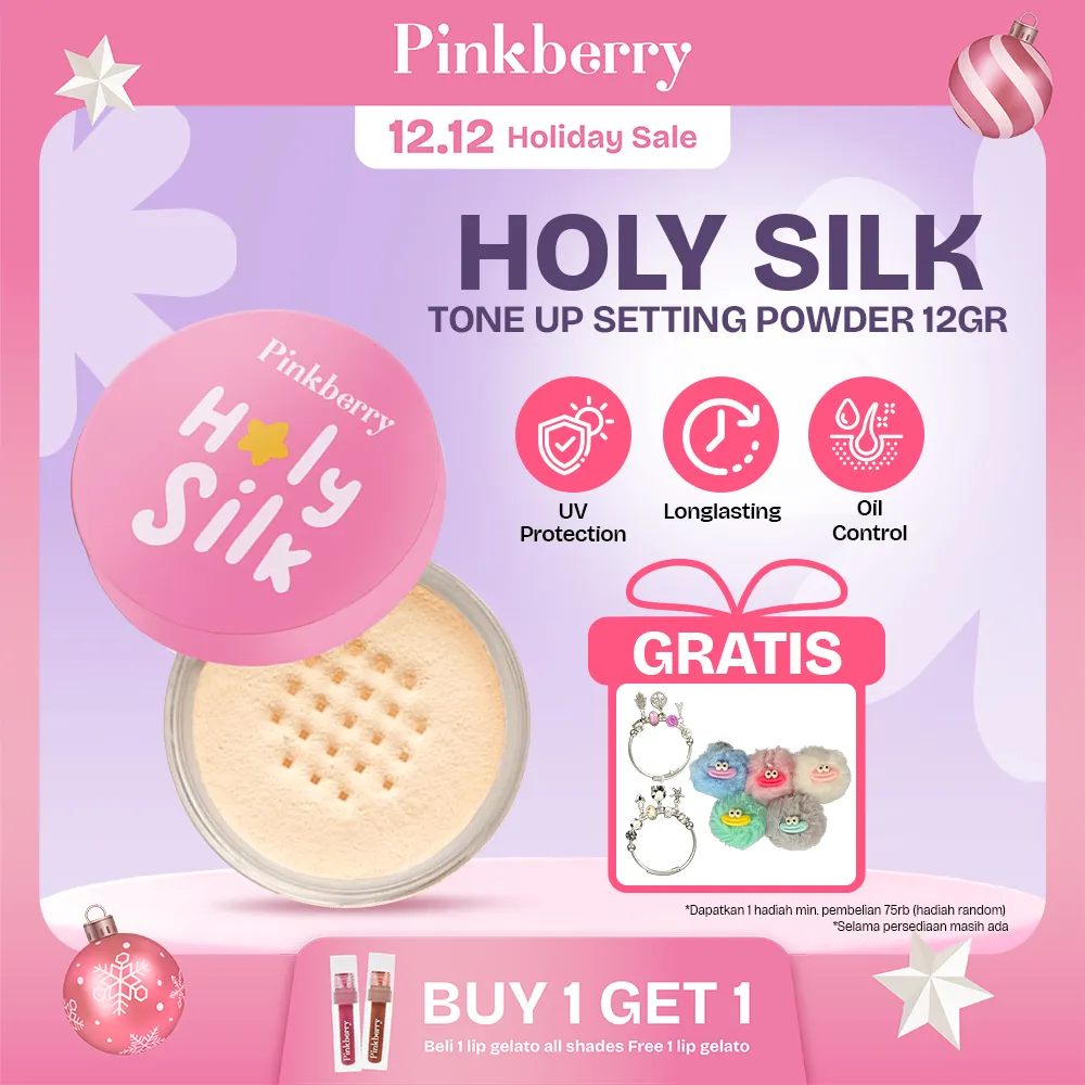 [CLEARANCE SALE] PINKBERRY Holy Silk 4K Blur Setting Powder Tone Up 20gr - Bedak Tabur Lembut Oil Control Menyamarkan Pori