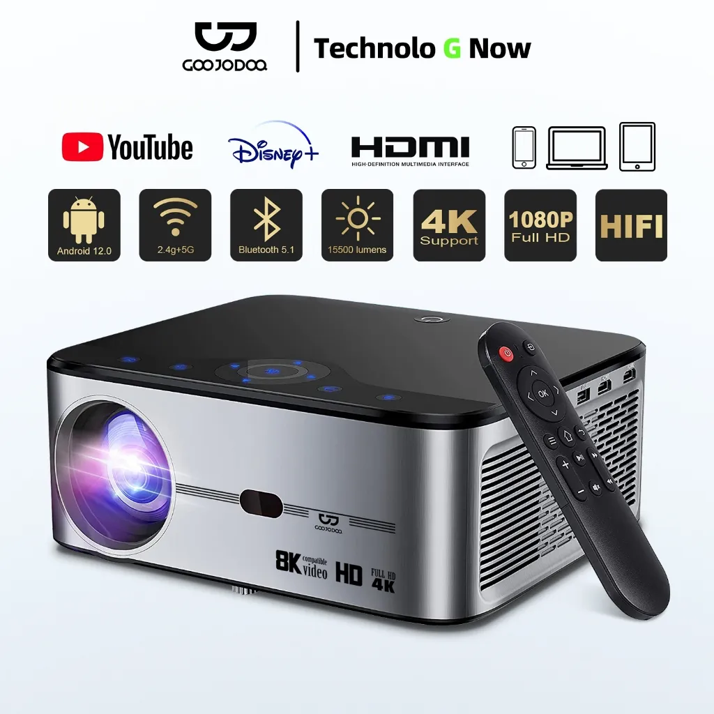GOOJODOQ Proyektor Profesional Android 4k Wifi Full Hd 1080p 15500lm Office Proyektor