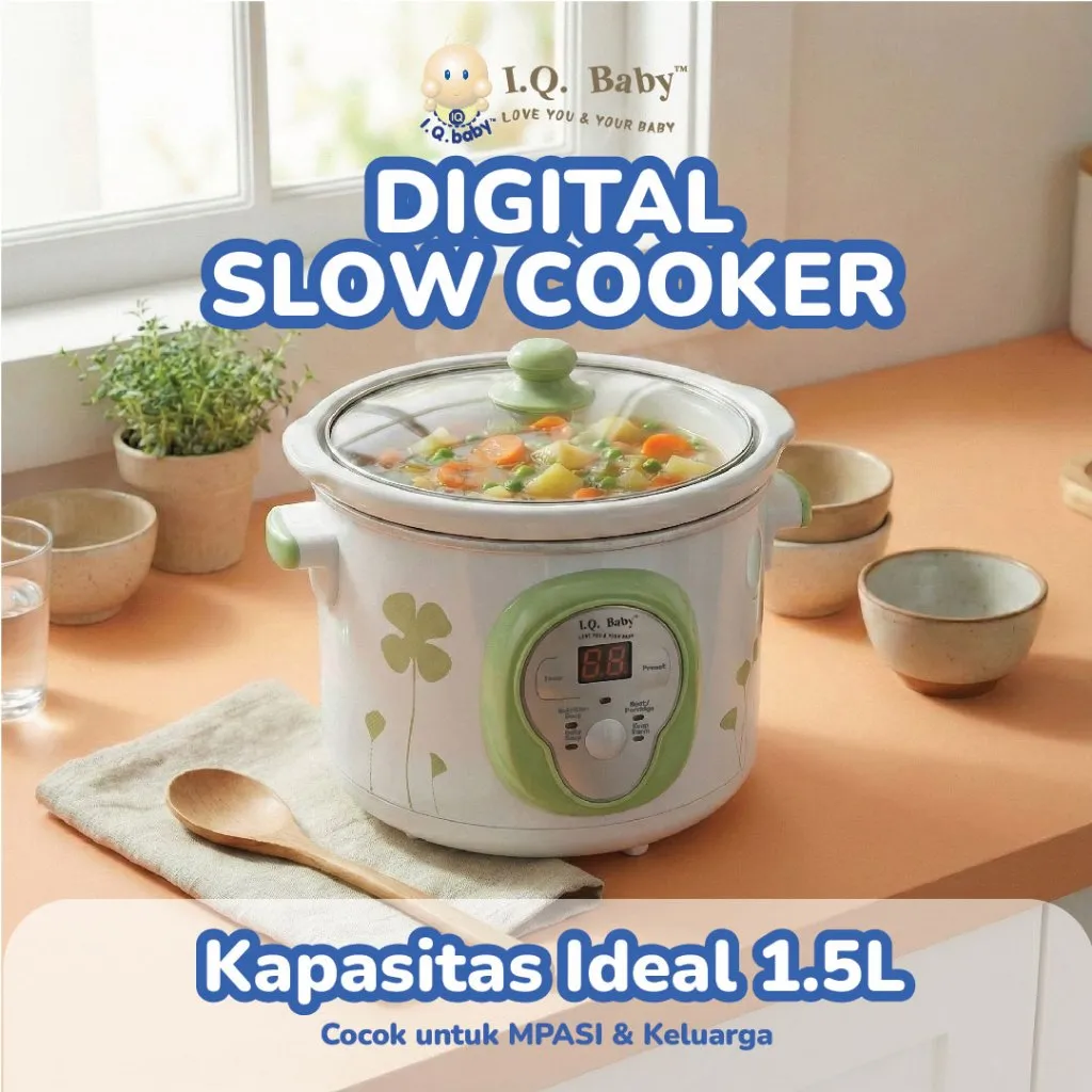 I.Q. BABY Panci Tim Digital ukuran 1,5L untuk Masak MPASI Soup Bubur - Digital Slow Cooker I.Q. BABY Slow Cooker 1L | Slow Cooker MPASI | Panci Tim | Slow Cooker Bayi | Panci Rebus dan Kukus | Panci | Slowcooker | Bayi Safe Slow Cooker | Slow Cooker Bay