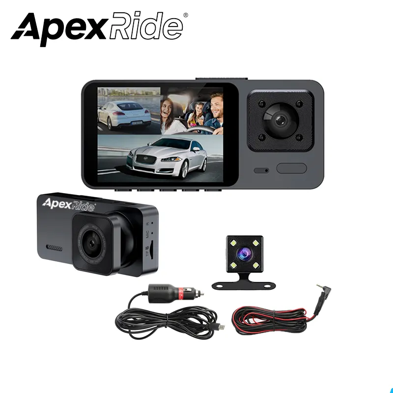 APEXRIDE 2Inch 3 Lensa WIFI Dash Cam 1080P DVR Depan + Interior + Belakang Full HD 170 ° Wide Angle G-Sensor Recorder Dashcam