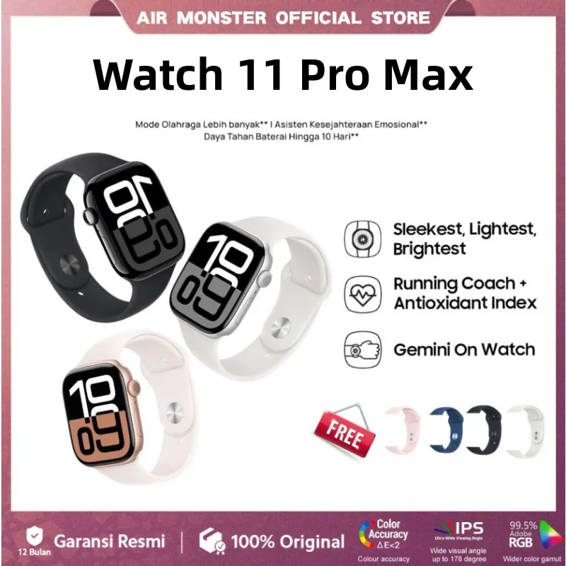 AIR MONSTER Series 11 Pro Max SmartWatch 2.1 inci HD AMOLED Display Bluetooth iphone Call GPS NFC Waterproof Smartwatch Wanita Pria Dan Ganti Wallpaper Jam tangan Pria Jam Tangan Wanita