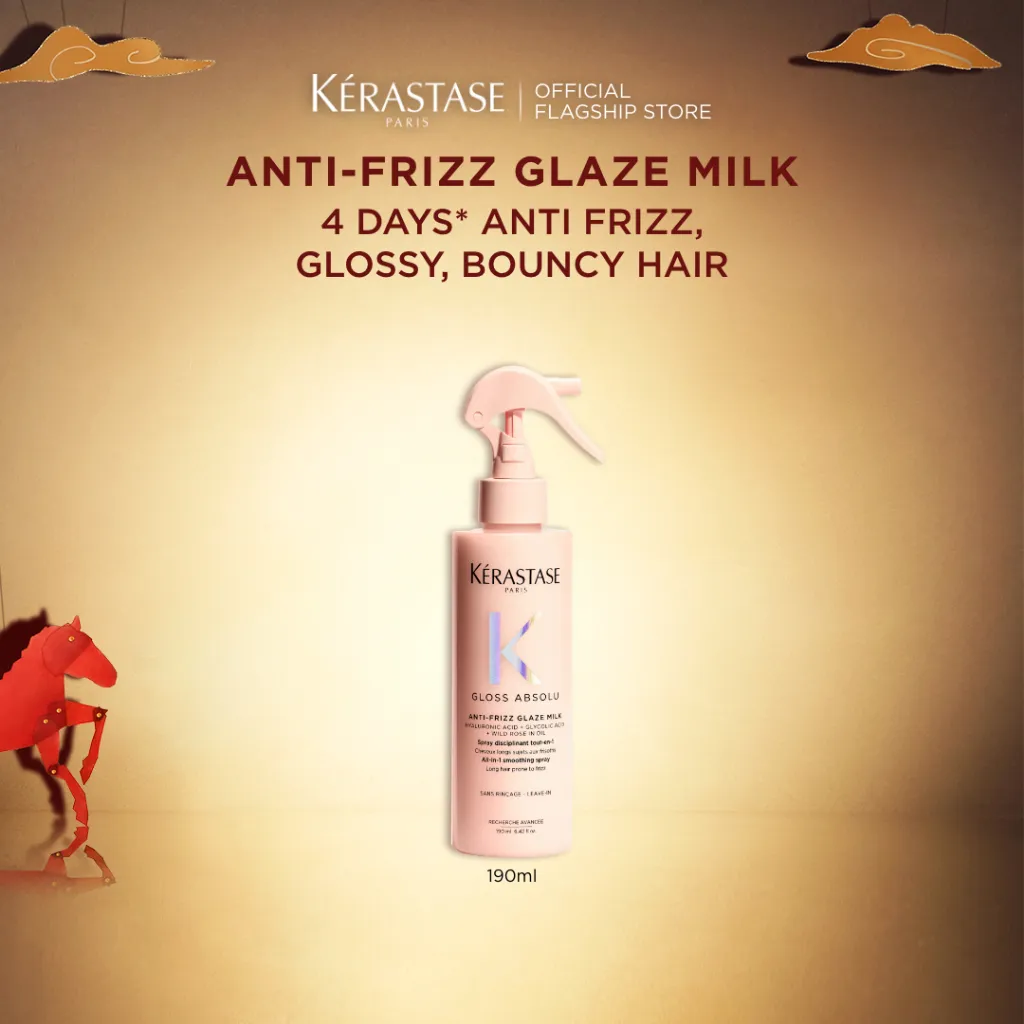 [New Launch] Kerastase Gloss Absolu Anti Frizz Glaze Milk 190ml - Heat Protectant  for Anti Frizz, Glossy, Bouncy Hair - Mengandung Hyaluronic Acid, Glycolic Acid dan Wild Rose Oil