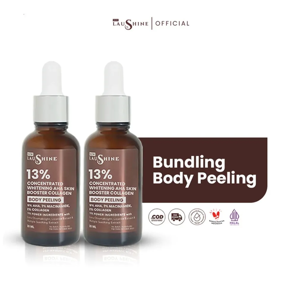 Laushine Bundling 2 pcs - Skin Booster Body Peeling with 13% Concentrated Whitening AHA Skin Booster Collagen - Peeling Tubuh, Mengangkat Sel Kulit Mati, Menghaluskan dan Mencerahkan Kulit Badan, Peeling Serum Laushine, Peeling Brightening Serum