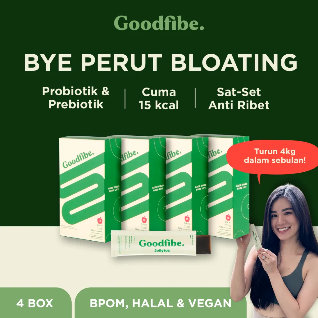 Bye Perut Bloated, Detox, Diet – Goodfibe Fiber Jelly (4 Box) Probiotik Suplemen Lancarkan BAB