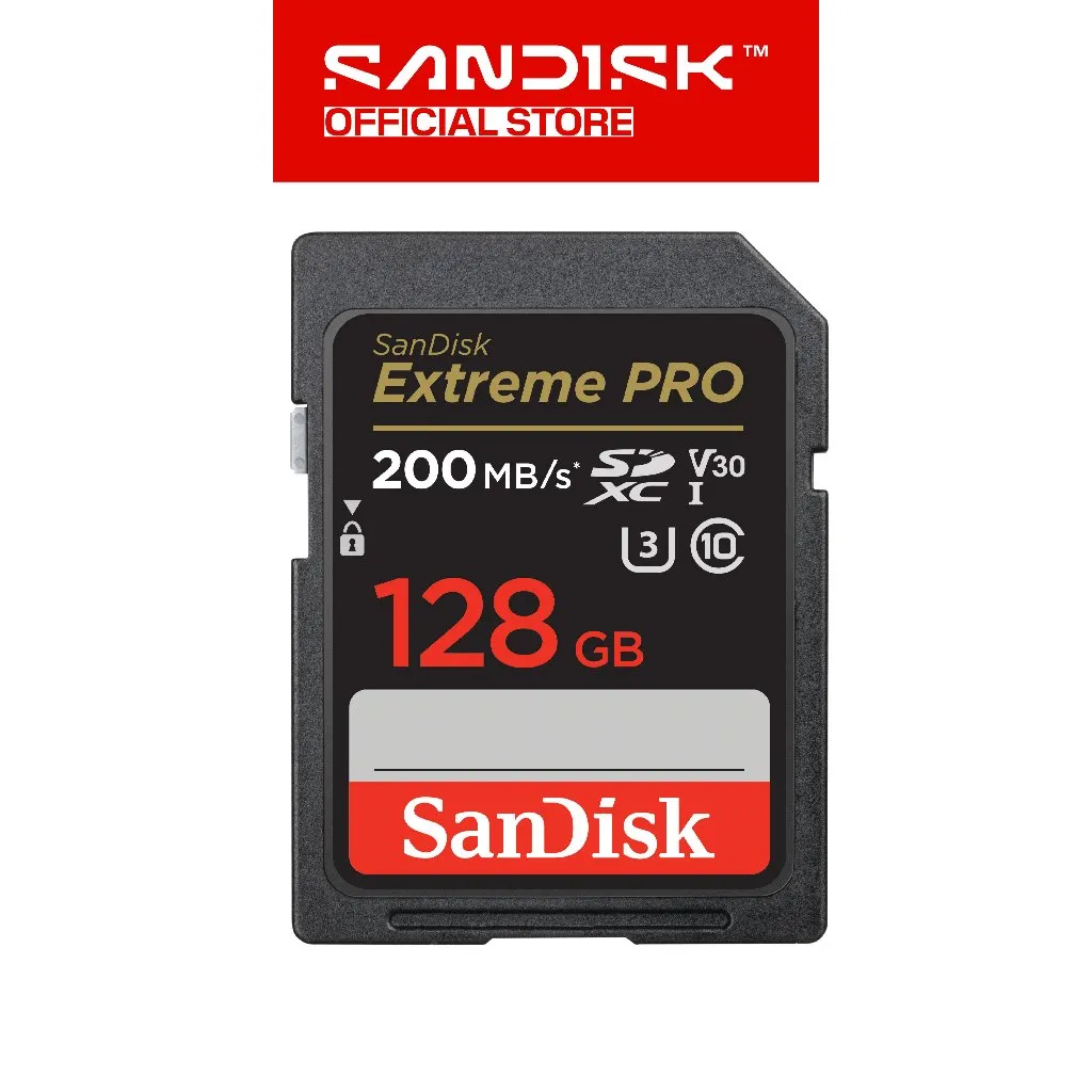 SANDISK SDXC Card Extreme Pro 128GB UHS-I Class 10 U3 V30 for 4K UHD (Up to 200MB/s)
