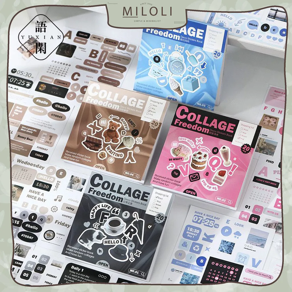 [MILOLI] 20Sheets STICKER COLLAGE FREEDOM Sticker Book Decor DIY Scrapbook Stiker Hias Diary Planner - B0462