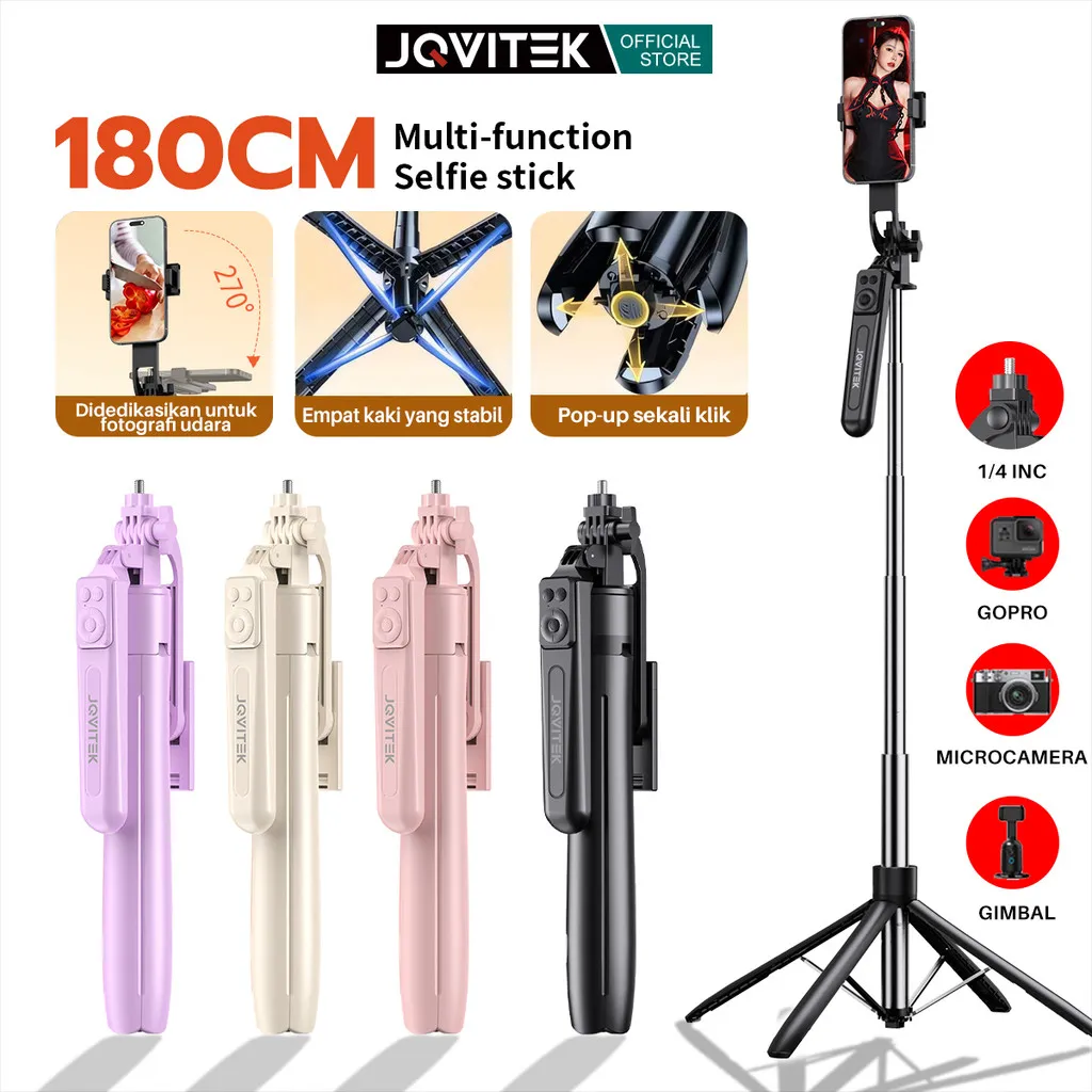 Jqvitek TR16S Tripod 4 In 1 Bluetooth Tongsis Selfie Stick Fill Light 1.8M Tongsis Tripod Remote Tongsis Gimbal Untuk HP Kamera 4 Kaki Sangat Kokoh