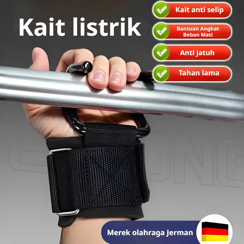 [Kait Pegangan Tangan Pelindung Pergelangan Alat Latihan Angkat Berat] Kait Latihan Asli Original/Tahan Beban Berat Tidak Slip/Membantu Pull Up Mudah Lebih Lama/Pelindung Pergelangan Tidak Sakit/Atlet Fitness/Penggemar Gym/Latihan Otot Lengan/Gym Rumah