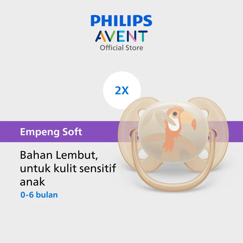 Philips Avent | Empeng Bayi / Soother Bayi | Soft | Empeng Lembut untuk Kulit Sensitif Anak | Character | 0-6M | SCF091/07
