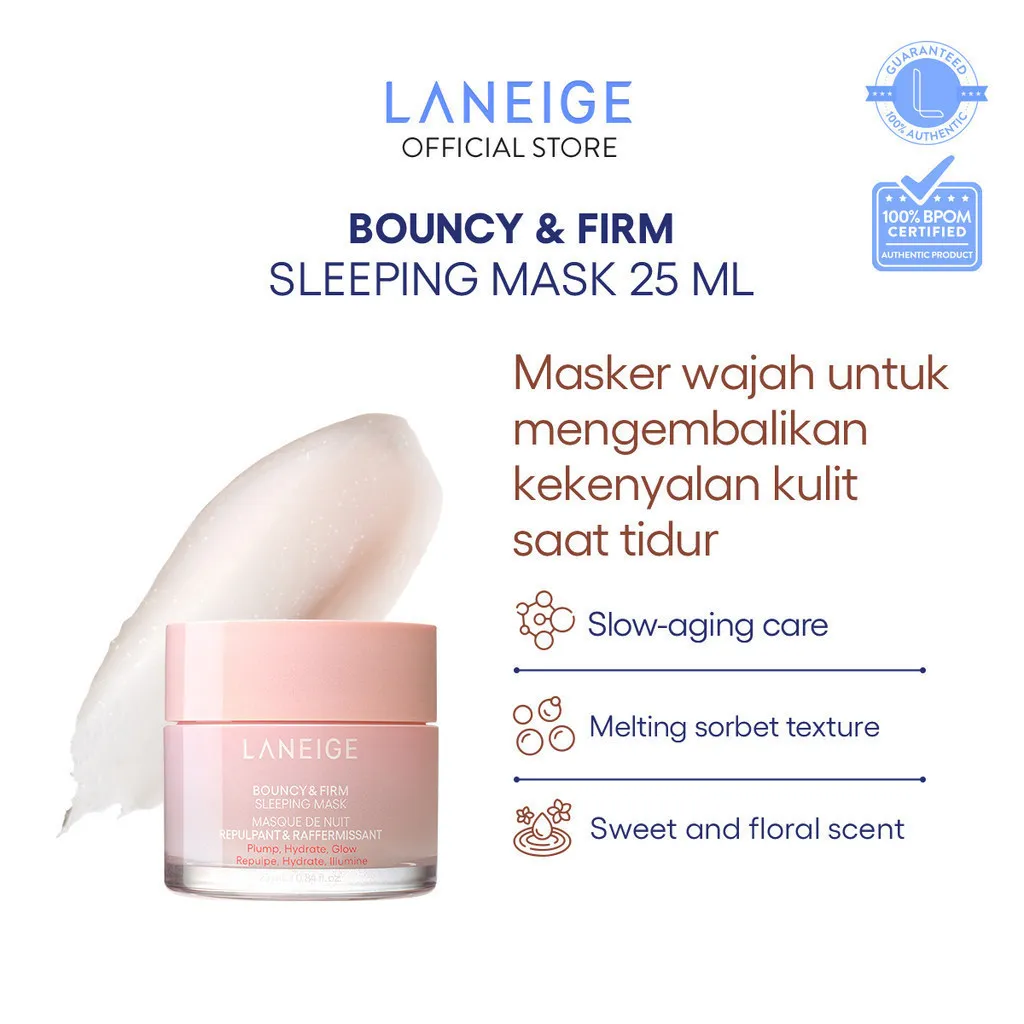 LANEIGE Bouncy & Firm Sleeping Mask 25 mL - Slow-Aging Face Mask, Masker Tidur Wajah, Kulit Kenyal dan Kencang