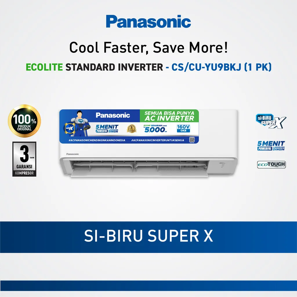 Panasonic CS-YU9BKJ AC Split Inverter 1 PK | Ecolite Hemat Energi & Anti Karat - Putih