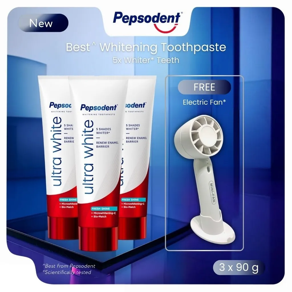 Buy 3 Pepsodent Ultra White Fresh Shine 90g FREE Electric Fan