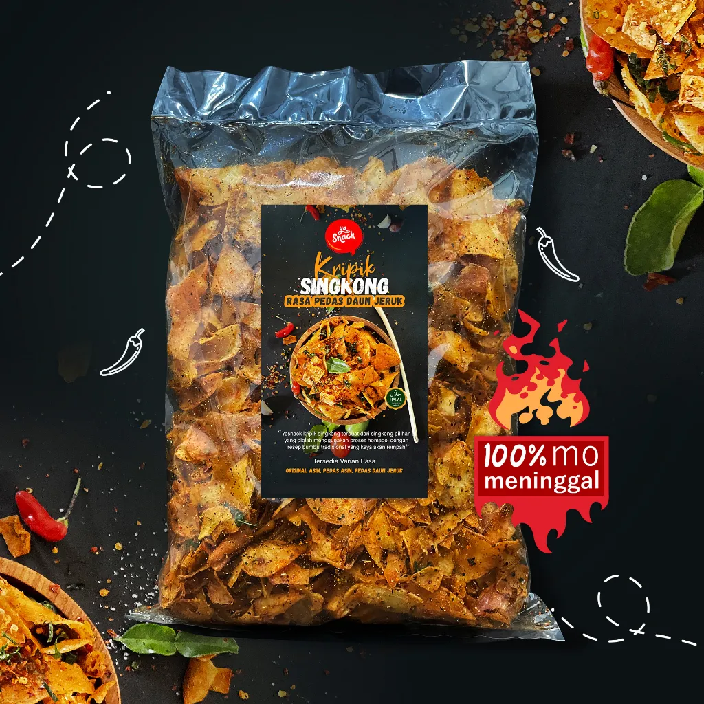 1 Kg Yasnack Keripik Singkong Pedas Daun Jeruk/Kripset/1 Kg/1000gr