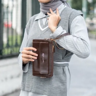 Kenes Leather Clutch Tas Tangan Unisex Kulit Asli ASOKA - Free Gravir Nama