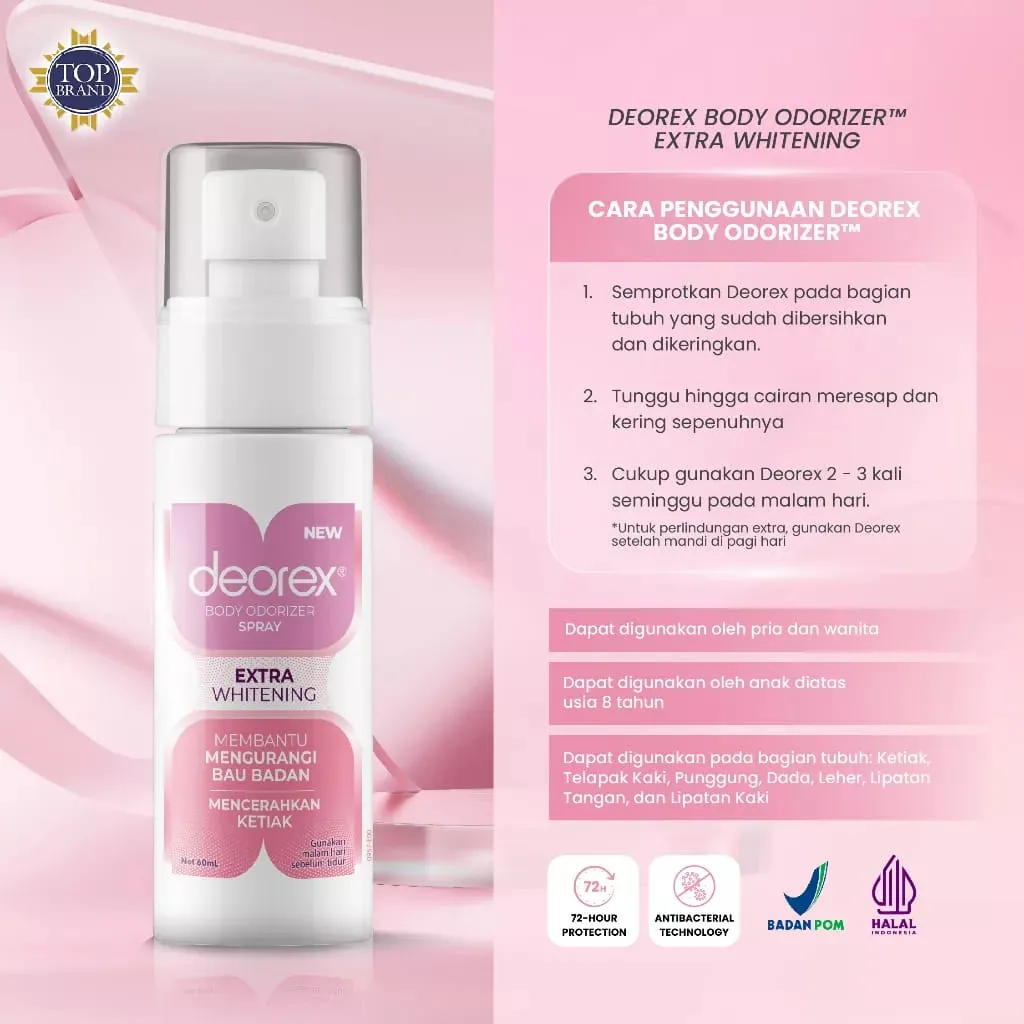 Deorex Body Odorizer Spray Extra Whitening 60ml /Bau Badan /Deodorant /Bau Ketiak