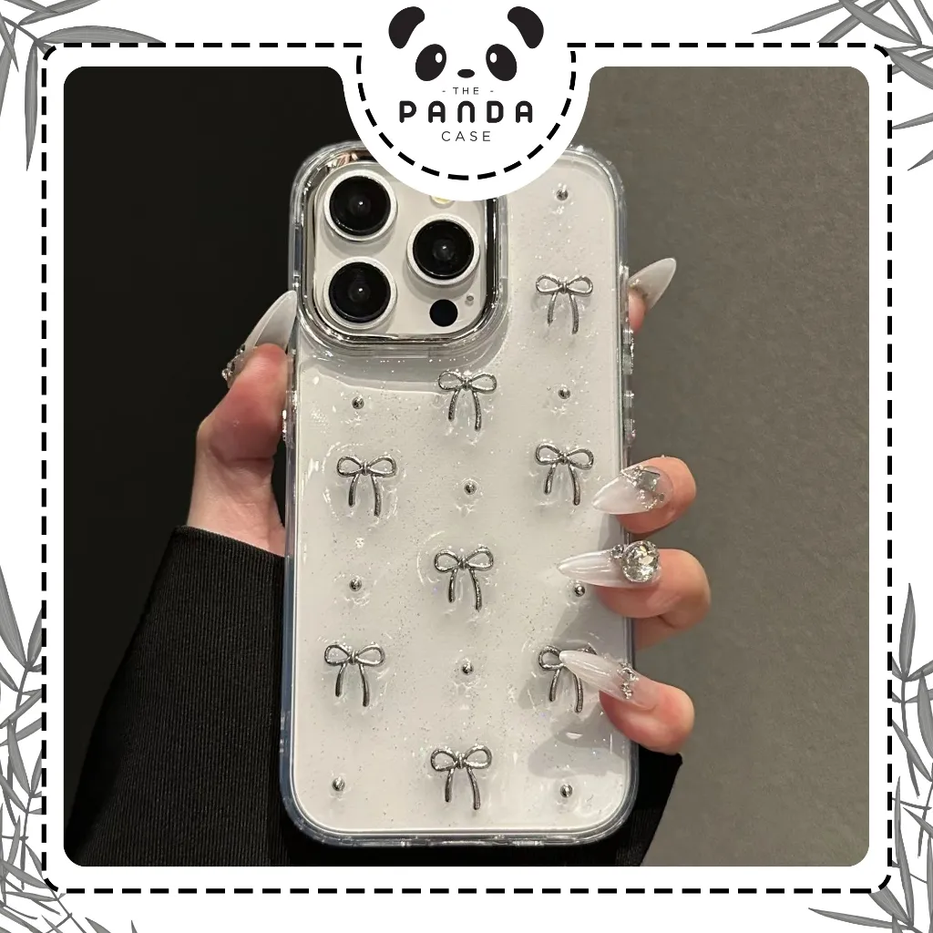 [TPC] 3D Ribbon Coquette Clear Glitter Casing Cute Case For IPHONE 7 8 PLUS X XS MAX XR 11 12 13 14 15 16 PRO PLUS PRO MAX - IP136