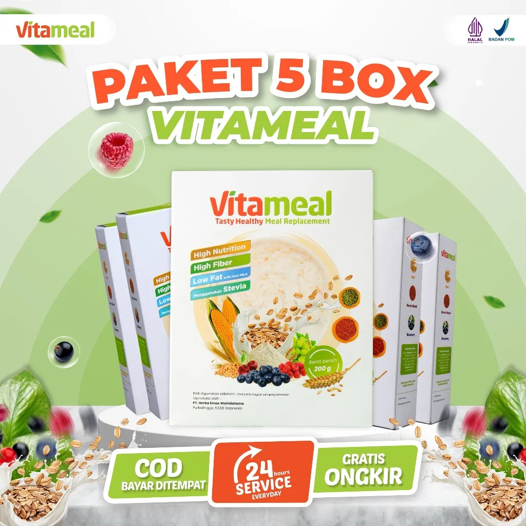 VITAMEAL Paket 5 Box Sereal Sehat Multigrain Menstabilkan Gula Darah Tinggi Menagkal Diabetes Kolesterol Asam Lambung Maag