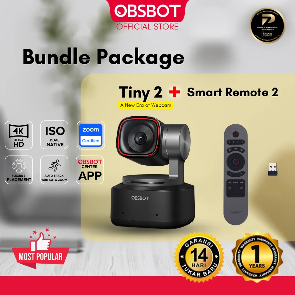 OBSBOT TINY 2 AL-POWERED PTZ 4K WEBCAM STREAMING CAMERA AI TRACKING