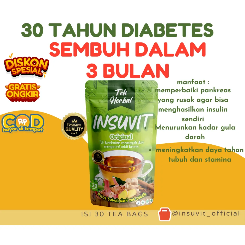 Teh insuvit | herbal diabetes original | isi 30 teh ( promo diskon) kencing manis, obat herbal