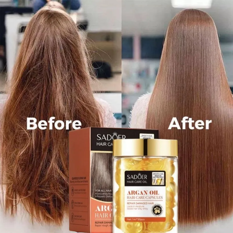 30PCS Hair Vitamin Kapsul (dengan Moroccan Oil) Serum Rambut Pelembab Argan Oil Hair Repair Serum Pelembab perbaikan mendalam Rambut Anti Kering Kusam Bercabang Perawatan Rambut Meningkatkan rambut kering dan rusak