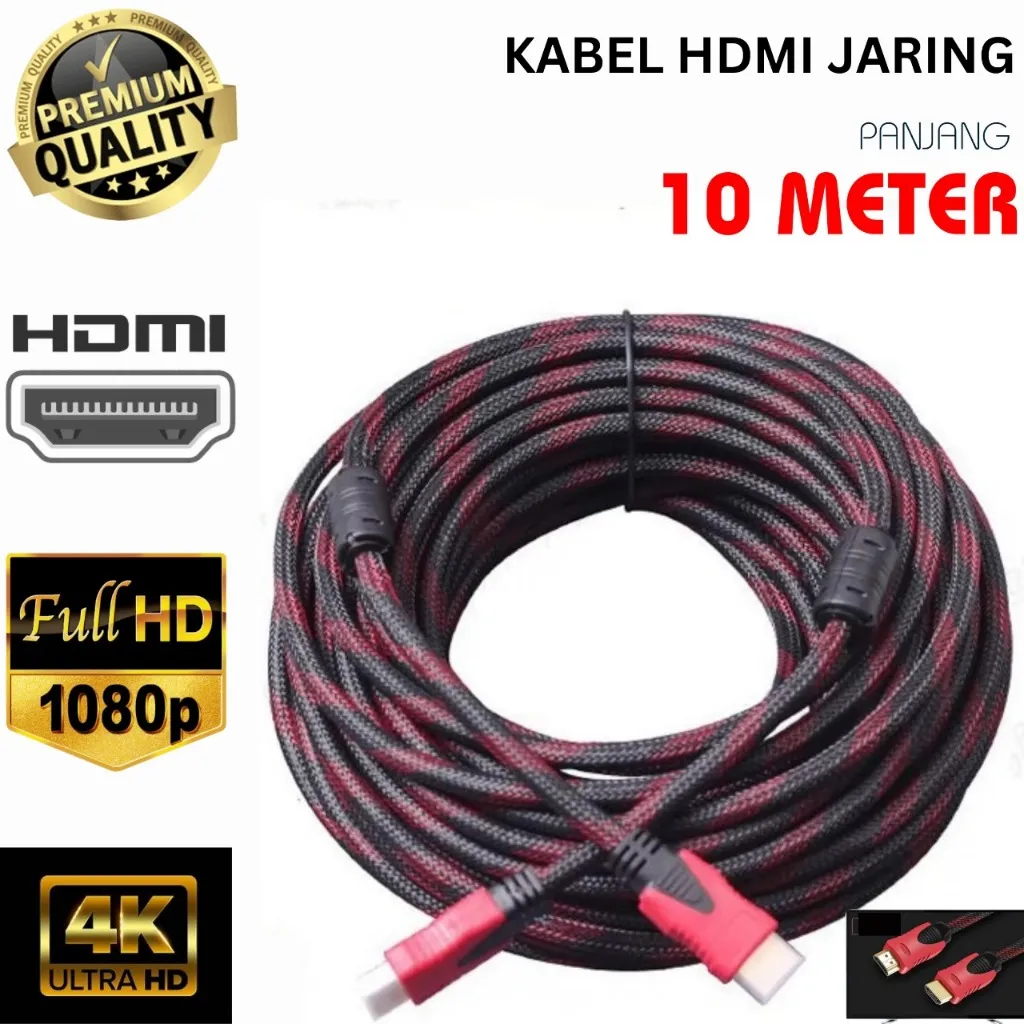 KABEL HDMI 10M SERAT JARING HDMI TO HDMI 10 METER VER.1.4 1080P CABLE HDMI 10M