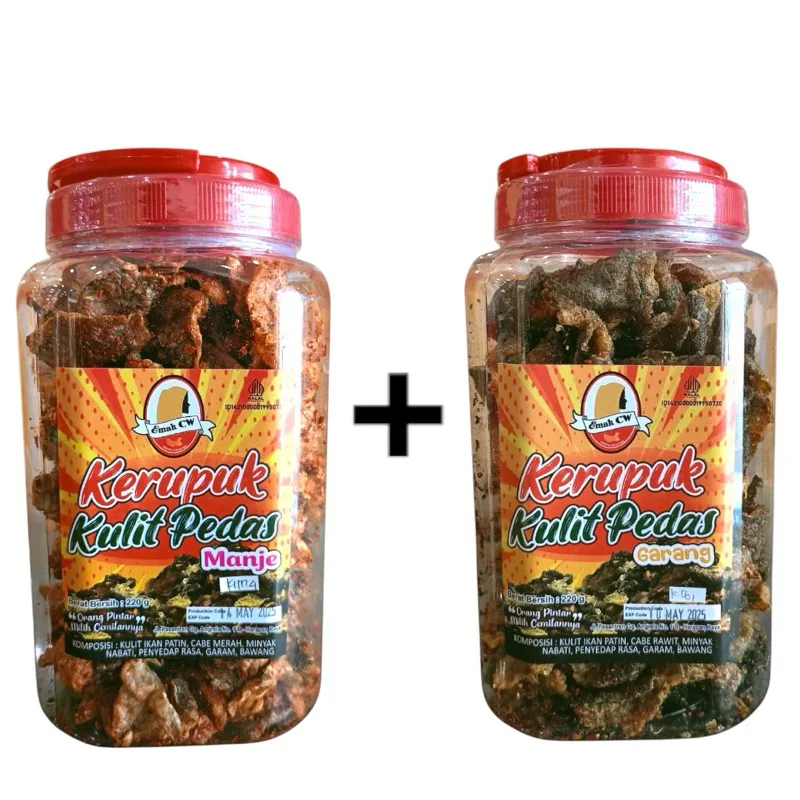 Emak Cw - 2 Pcs Keripik Nage 47 ( Kulit Ikan Patin Pedas Manje, Kulit Ikan Patin Pedas Garang )