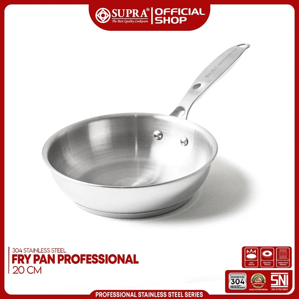 SUPRA Panci Wajan Penggorengan Stainless Steel SUS 304 Frypan 20 Cm Professional Series