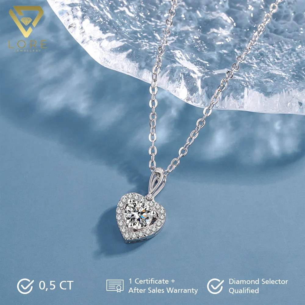 Lore Jewellery - Kalung Moissanite Lapis Emas 18K  Heart Clarity Moissanite Necklace GRA Certificate