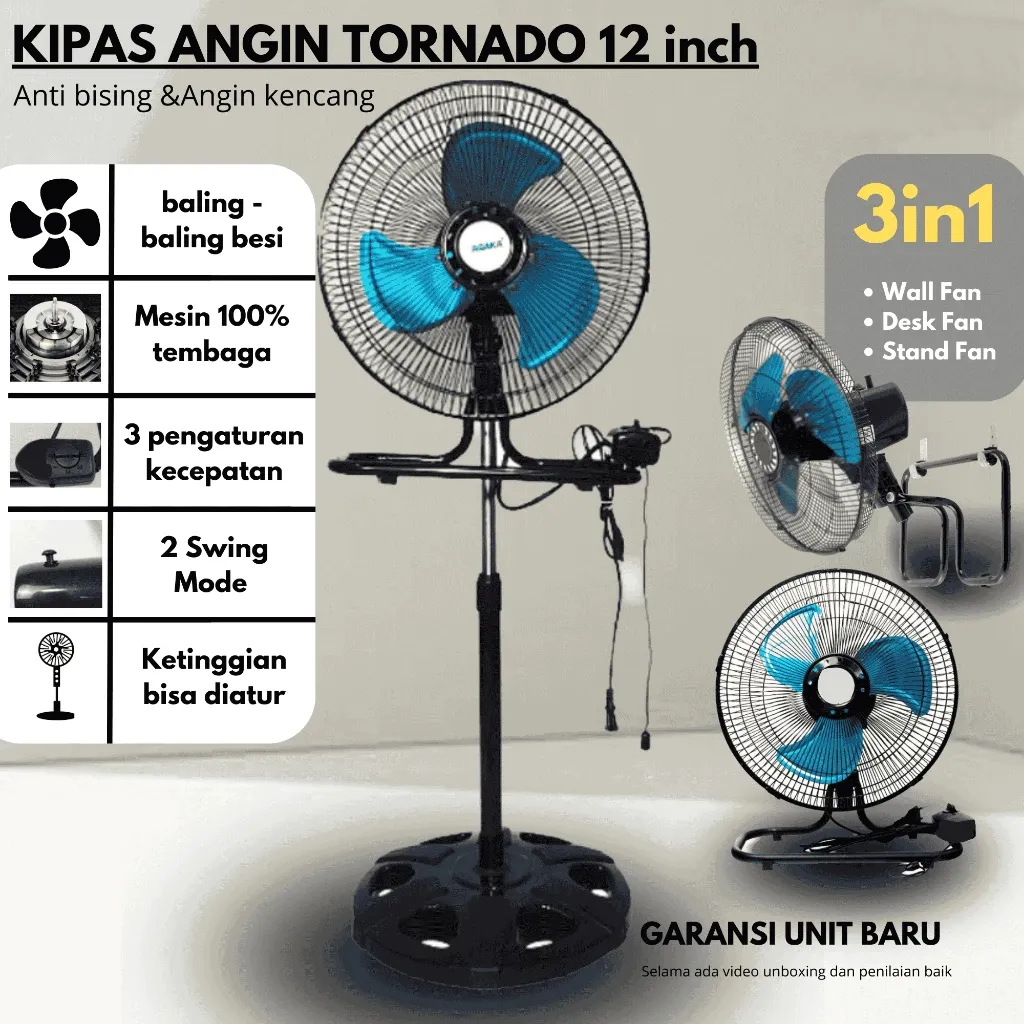 kipas angin berdiri tornado murah 12 inch 25 Watt Yasaka 3 in 1/Kipas Besi Jumbo/Kipas rumah tangga