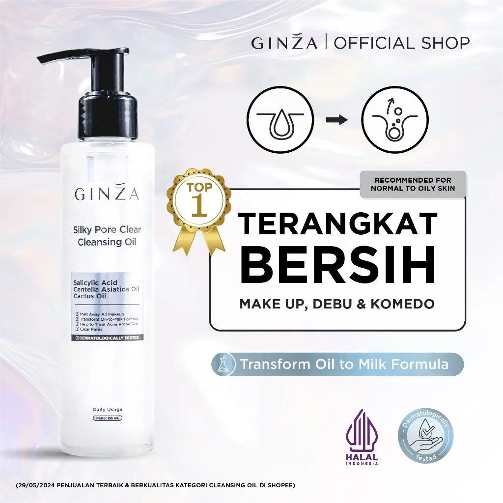 Ginza Cleansing Oil 155ml | Makeup Remover Waterproof & Pembersih Pori | Skincare Wajah Glowing [Tidak Free Serum]