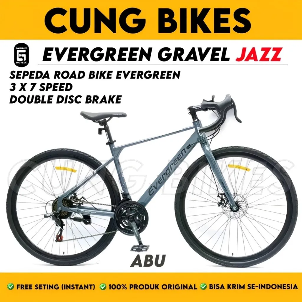 Sepeda Balap Gravel Evergreen Jazz 700C 3 x 7 speed rem Disk brake-Gravel Forward 3 X 7 Speed Rem Dick-brake