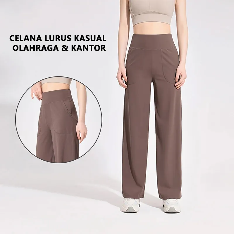 YOBAO Celana Kasual Longgar Lurus Celana Olahraga Wanita Celana Santai Highwaist Jogger Pants Celana Cutbray