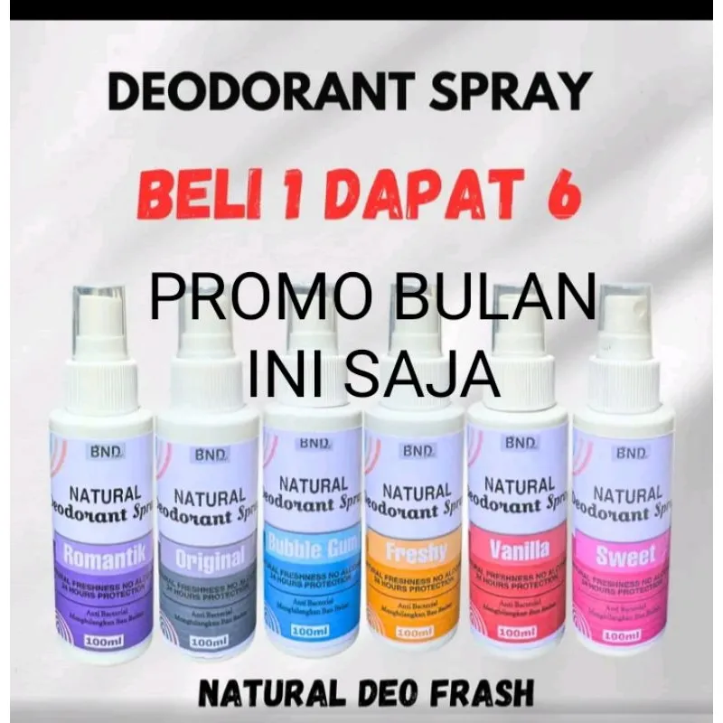 ( COD bayar di tempat  paket 6 )  ISI 6 BOTOL 100ml CAMPUR VARIAN AROMA DEODORANT TAWAS SPRAY 100ML HERBAL ALAMI BAU BADAN KAKI KETIAK