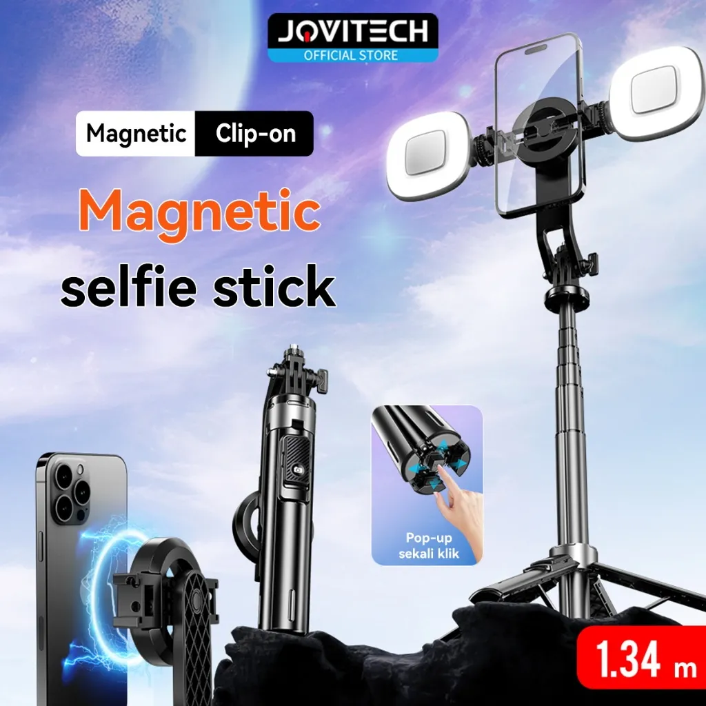 Jovitech MAG16 Tripod Cell phone clip dan Magnetic 2in1 Bluetooth Selfie Stick Tripod 540° Rotatable bracket 135cm With Rechargeable Remote Tripod LED