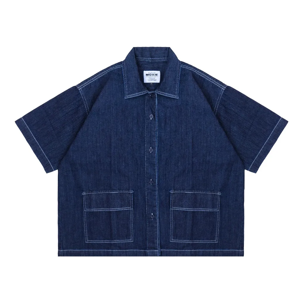 Moxie Clark Boxy Shirt Oversize Denim - Dark Blue