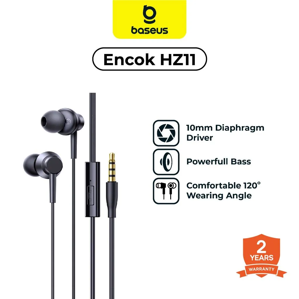 BASEUS Headset Encok HZ11 Wired Earphone Audio Jack 3.5mm Headset with Mic - Garansi 2 Tahun