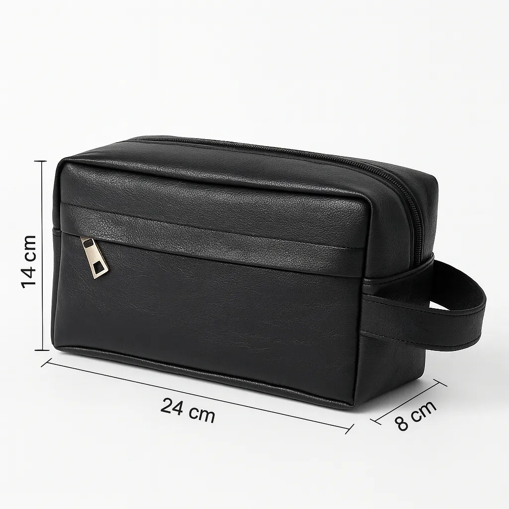 Pouch Kulit Sintetis Pria Anti Air – Tas Tangan Elegan, Dompet Travel & Organizer Gadget