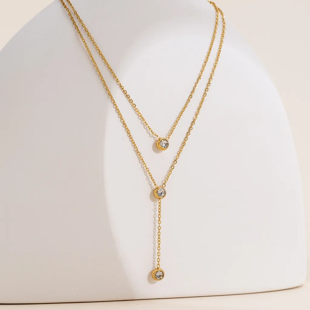 BLK Jewelry Kalung Panjang 45CM Titanium Permata Zircon Emas Perak Bunga Anti Karat Aksesoris Wanita