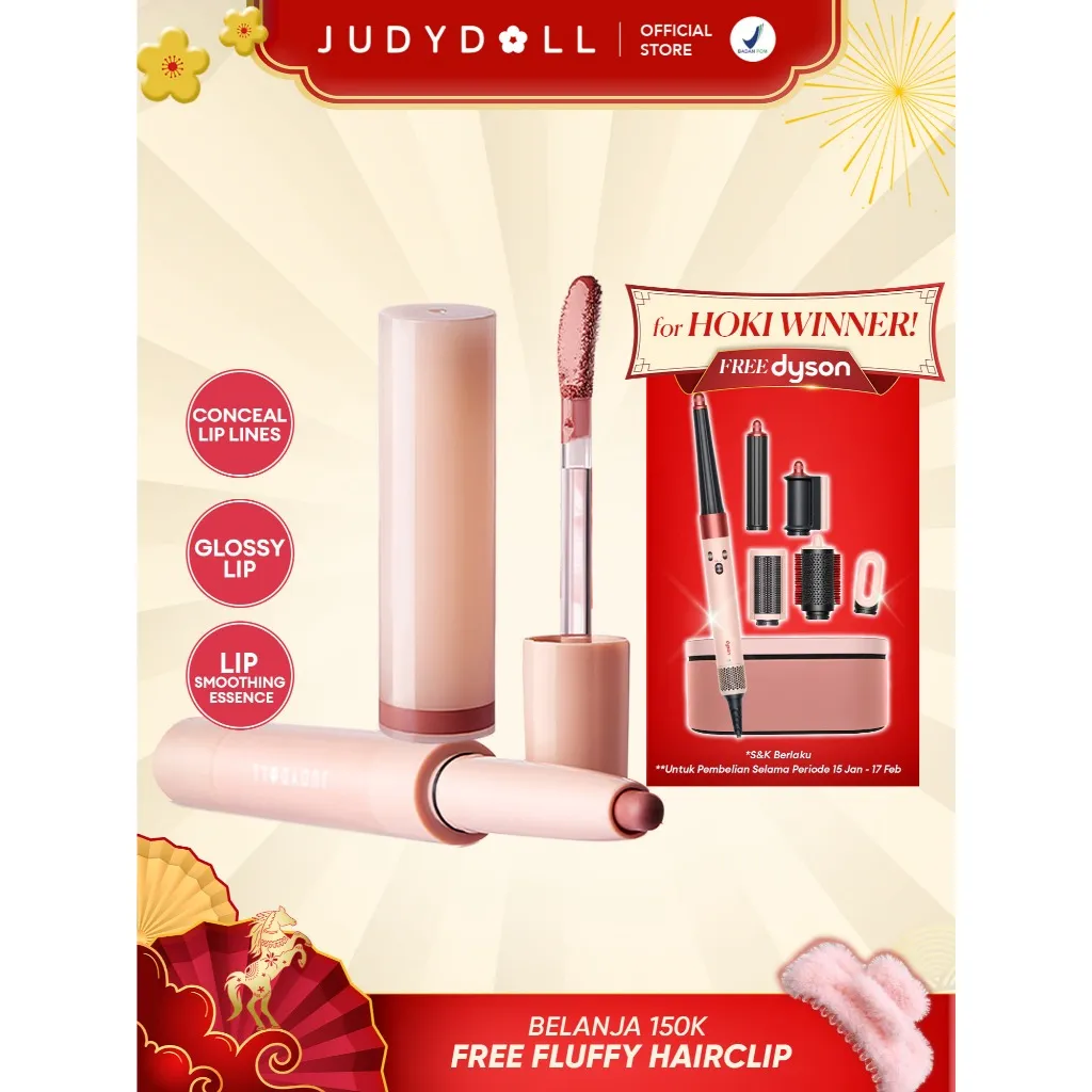 Judydoll Lip Liner & Gloss Duo - 4gr (Pigmented & Glossy, Lip Liner Lip Crayon Lipstick Lipstik Melembabkan Untuk Overline Lips Dengan Mudah & Lip Gloss Cocok Untuk Pemula)