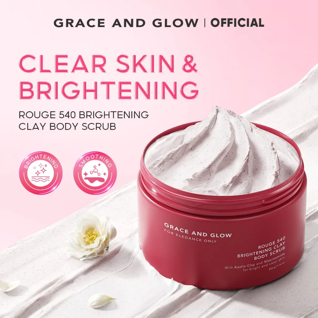 Grace and Glow Rouge 540 Brightening Clay Body Scrub - Masker Scrub Badan untuk Mencerahkan dan Mengangkat Sel Kulit Mati with Kaolin Clay + Niacinamide