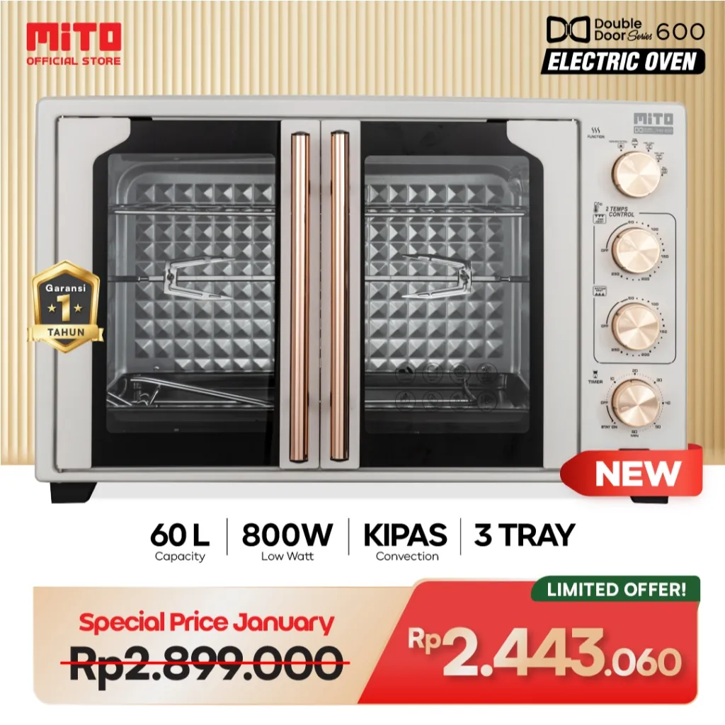 MITO Electric Oven MO600 Double Door 60L | Oven Listrik - Pemanggang Kue dan Makanan