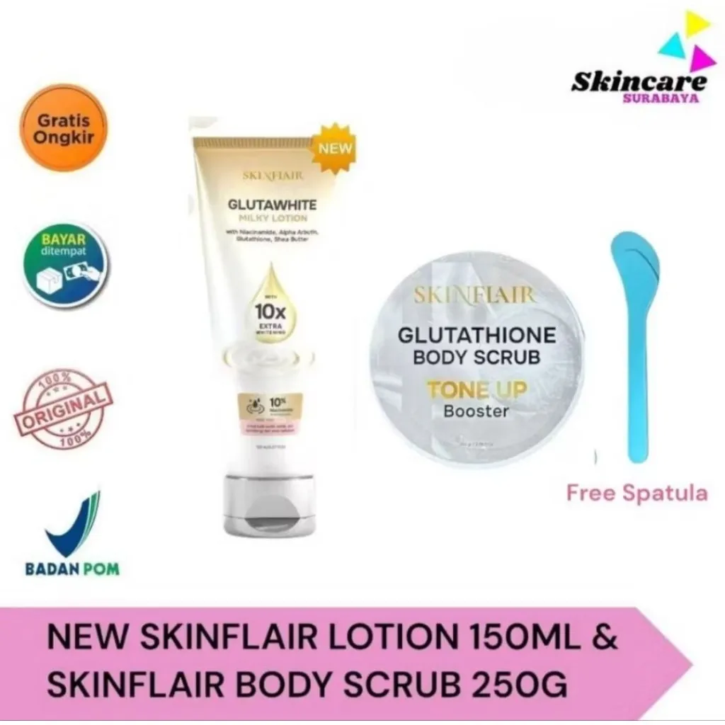Skinflair Bundling Lotion & Scrub Glutawhite Milky Body Lotion Body Scrub Skinflair Tonr Up Booster Mecerahkan Tubuh BPOM